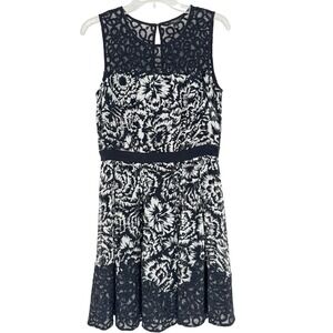 Ann Taylor Black White Floral Lace Sleeveless Dress Size 6 Romantic Classic
